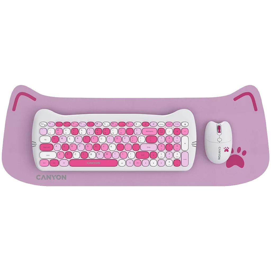 Canyon CNS-HSETW6PK-HU Wireless Keyboard Combo Kitty Edition Pink HU