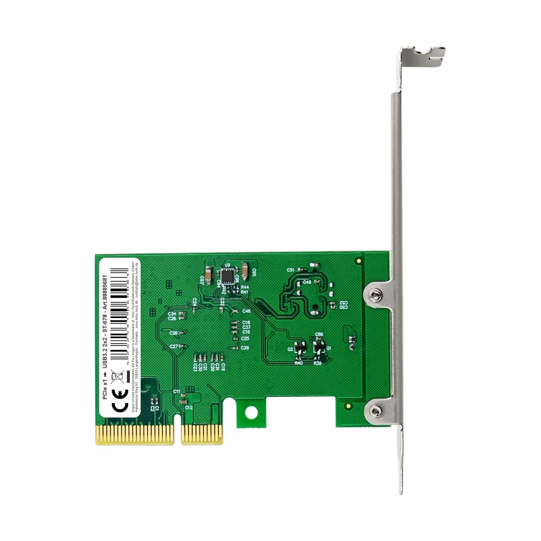 Inter-Tech ST-678 PCIe 3.0 expansion card with an internal USB 3.2 Gen 2x2 Type-E port.