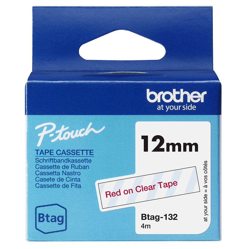 Brother BTAG-132 Címketekercs (12mm) Red on Clear - 4m