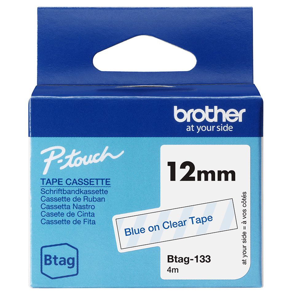 Brother BTAG-133 Címketekercs (12mm) Blue on Clear - 4m