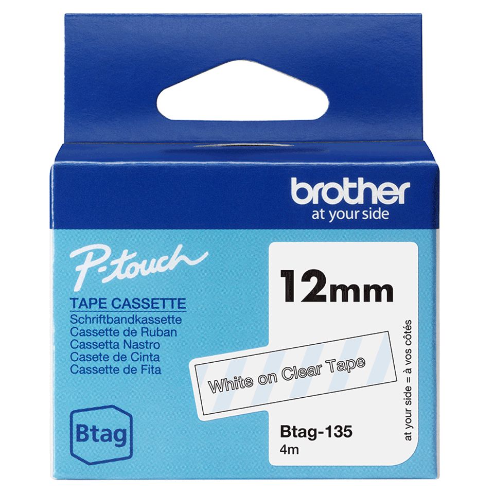 Brother BTAG-135 Címketekercs (12mm) White on Clear - 4m