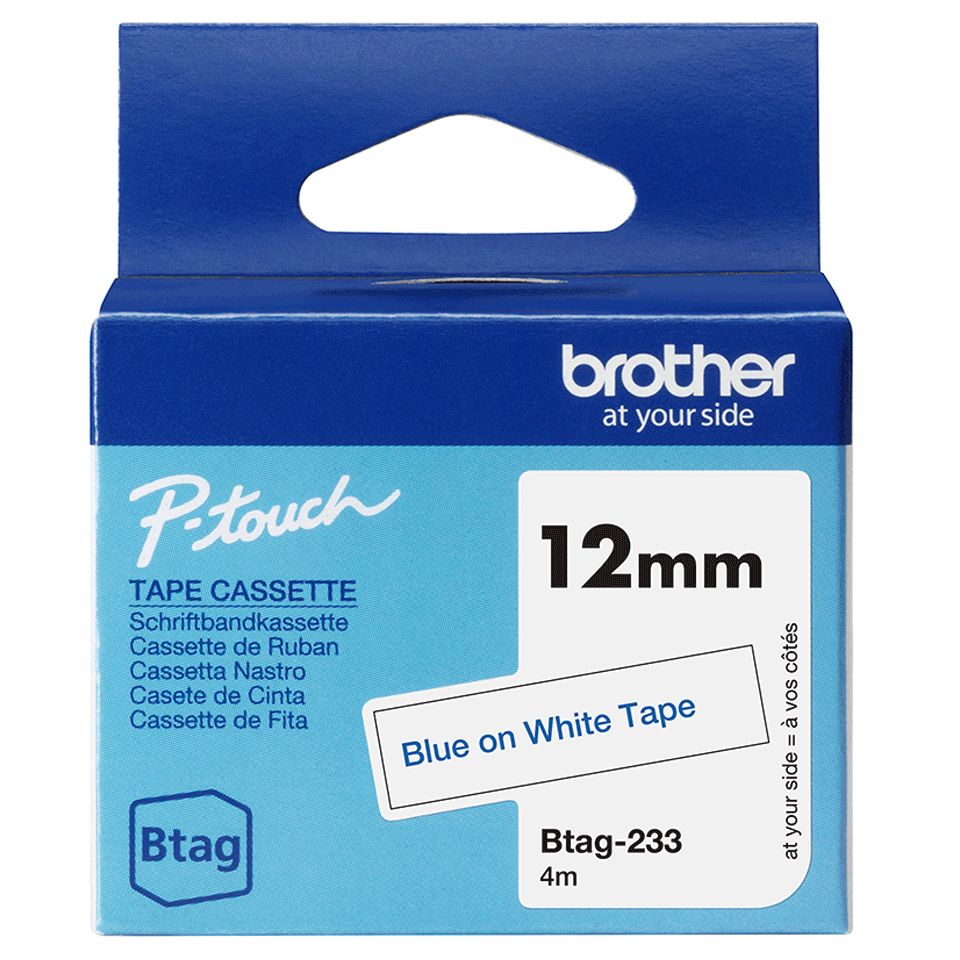 Brother BTAG-233 Címketekercs (12mm) Blue on White - 4m