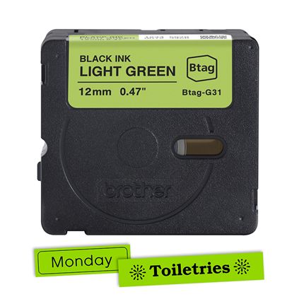 Brother BTAG-G31 Címketekercs (12mm) Black on Light Green - 4m