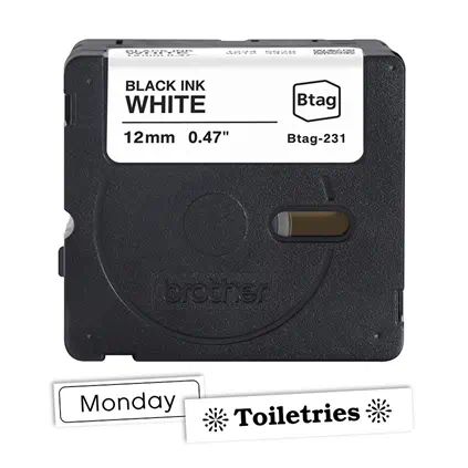 Brother BTAG-231 Címketekercs (12mm) Black on White - 4m