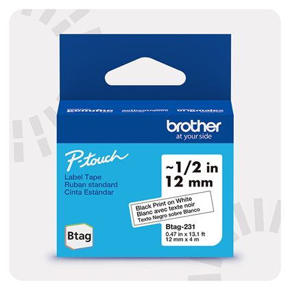 Brother BTAG-231 Címketekercs (12mm) Black on White - 4m