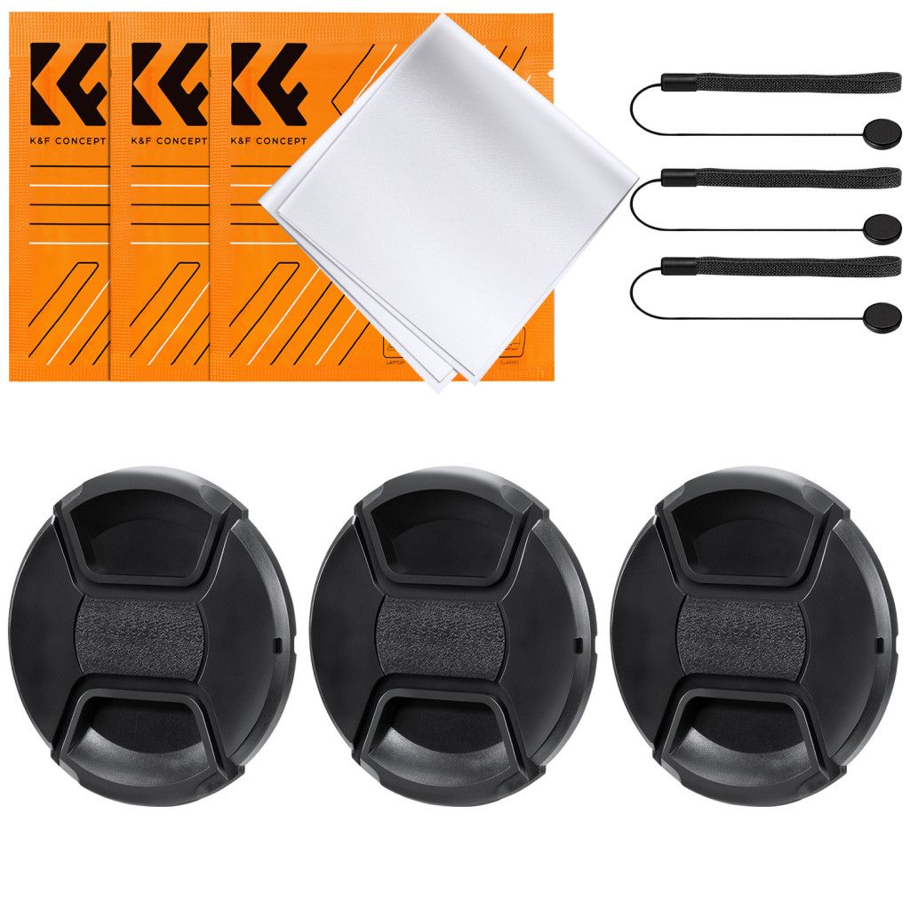K&F Concept 3db objektívvédő sapka zsinórral + 3db törlőkendő, 43mm