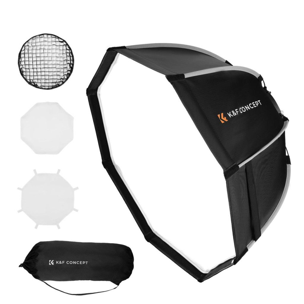 K&F Concept 55cm átmérőjű, octagonal softbox, gyorscsatlakozás, méhsejt rács, Bowens csatlakozás