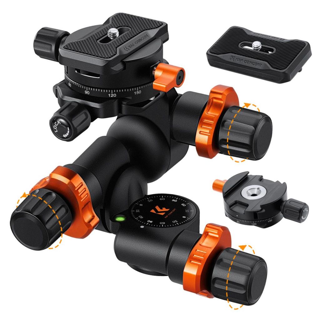 K&F Concept GD3W PRO panoráma állványfej, precíziós 3 irányú, 6?kg teherbírás, vízmérték, Arca Swiss