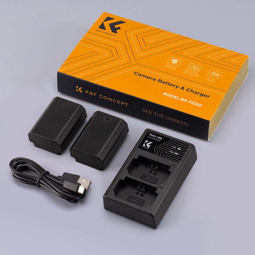 K&F Concept hordozható dupla USB-C akkumulátor BC-QZ1 töltő + 2db FZ100 akkumulátor 2280mAh