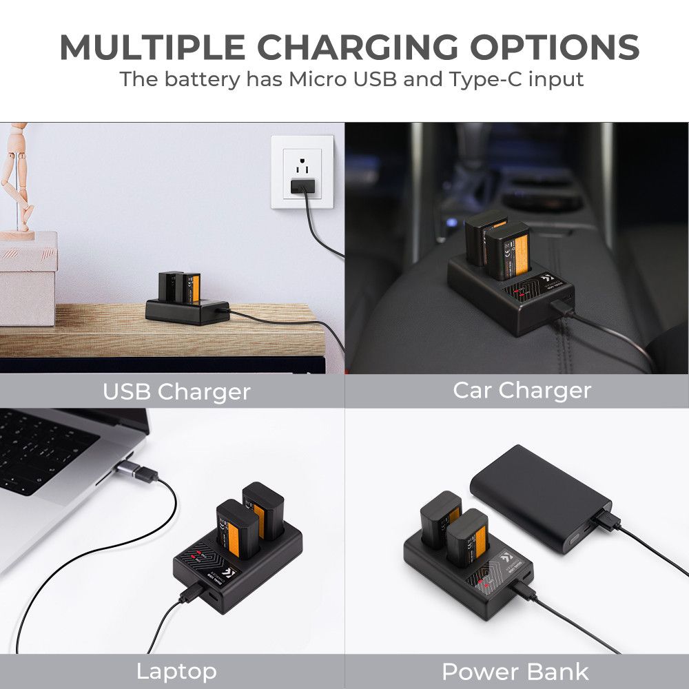 K&F Concept hordozható dupla USB-C akkumulátor BC-TRW töltő + 2db FW50 akkumulátor 1100mAh