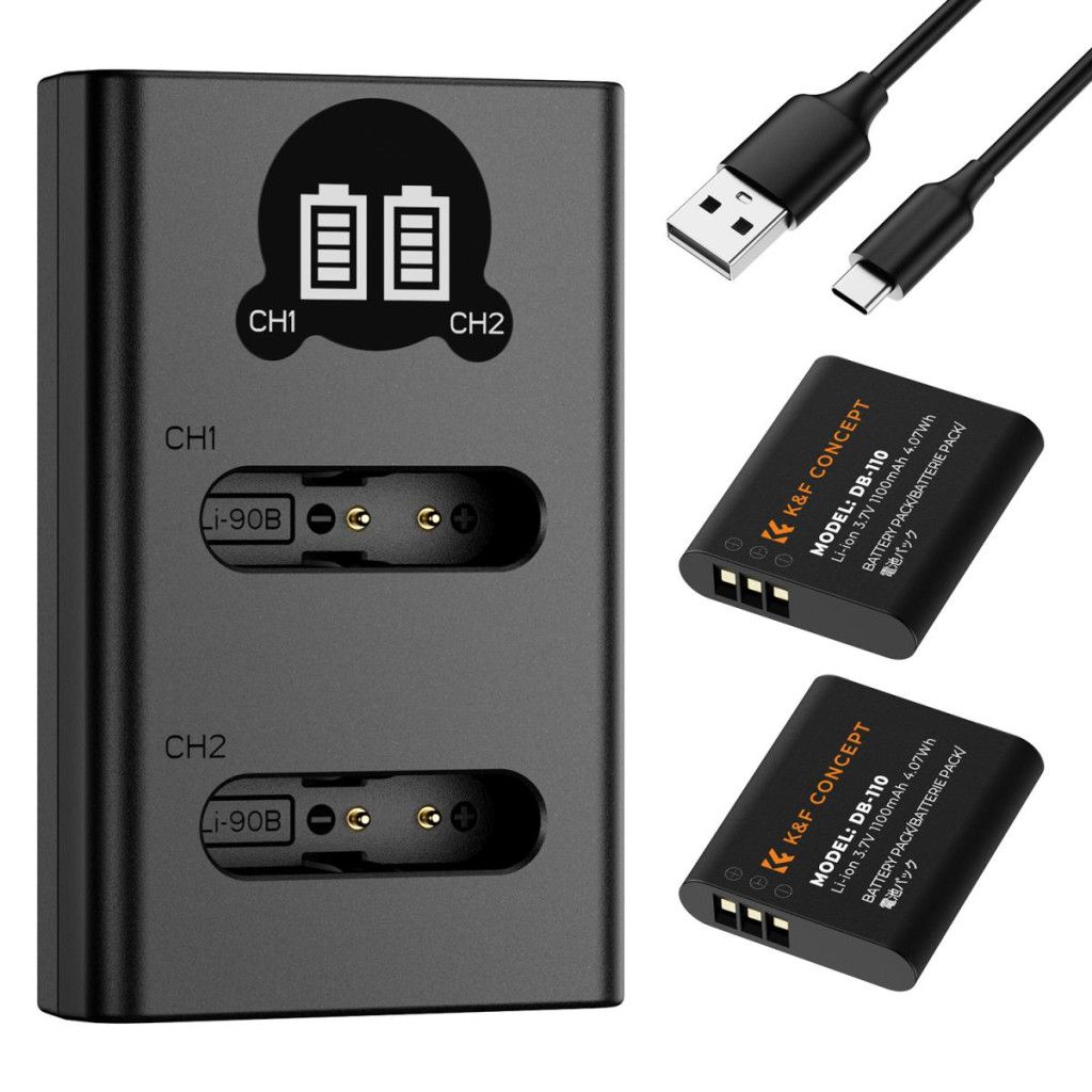 K&F Concept hordozható dupla USB-C akkumulátor BJ-11 töltő, LCD + 2db DB-110 akkumulátor 1100mAh