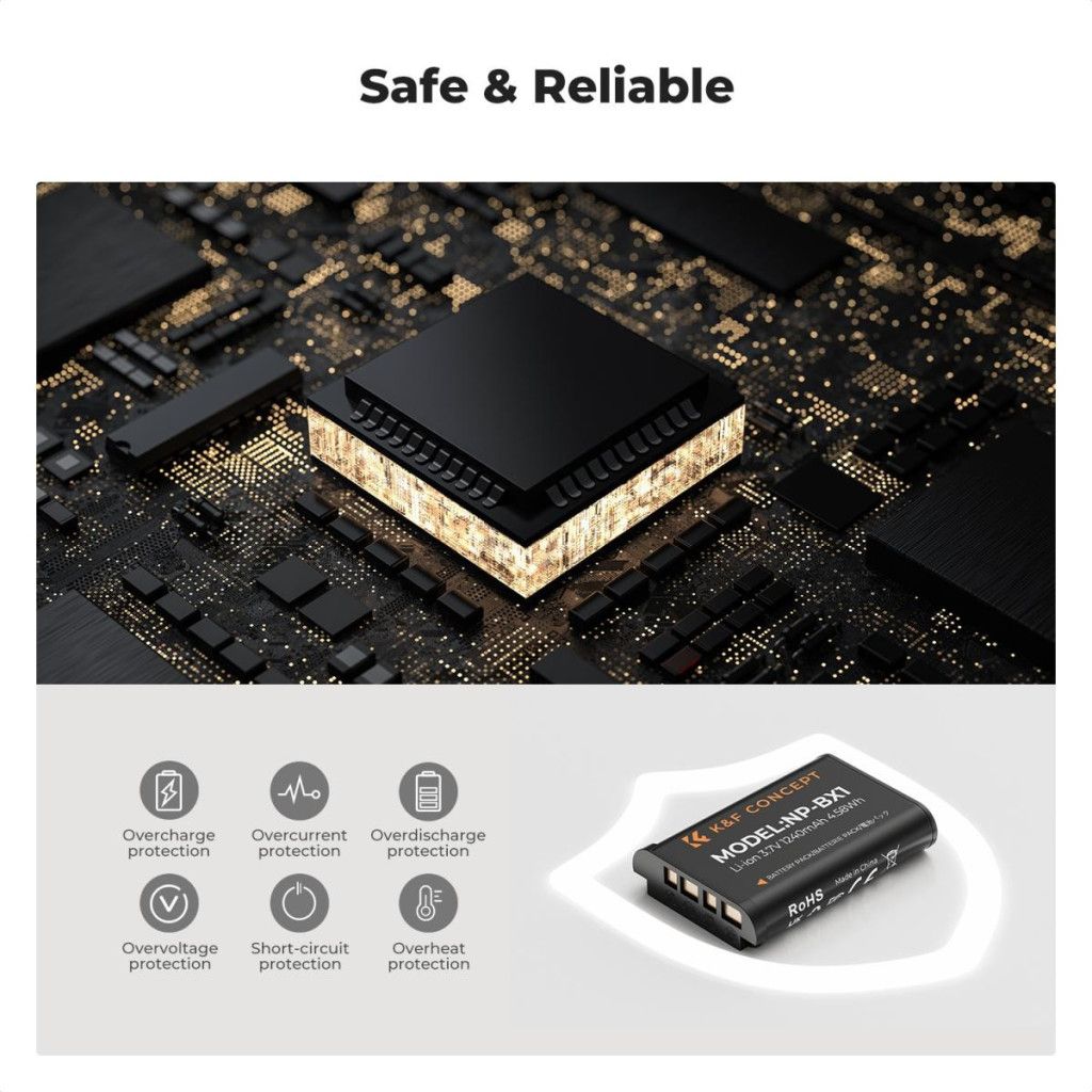 K&F Concept hordozható dupla USB-C akkumulátor NP-BX1 töltő, LCD + 2db NP-BX1 akkumulátor 1240mAh