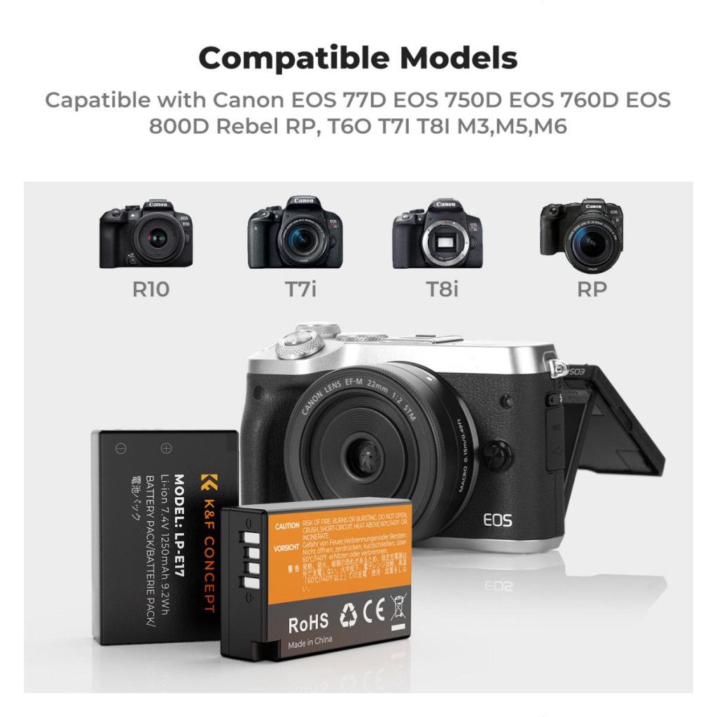 K&F Concept hordozható tripla USB-C akkumulátor LC-E17 töltő, LCD + 3db LP-E17 akkumulátor 1250mAh