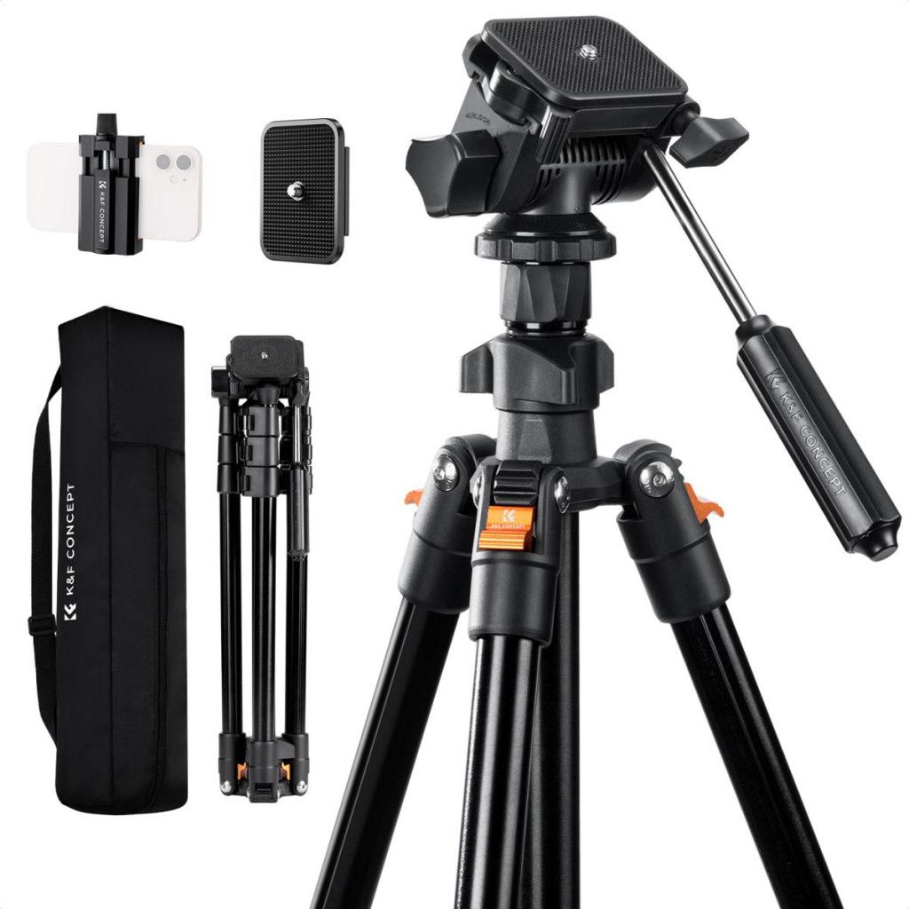 K&F Concept O234A0+BV01 állvány, 196cm magasság, 4kg teherbírás, telefonadapter