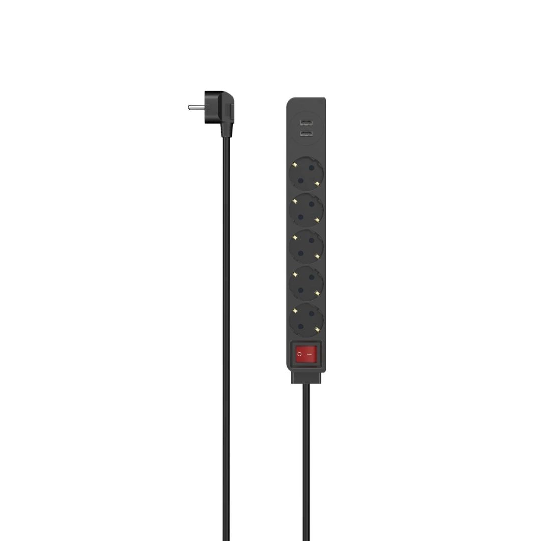 Hama Hálózati Elosztó Kapcsolóval 5DIN 1,4m Black
