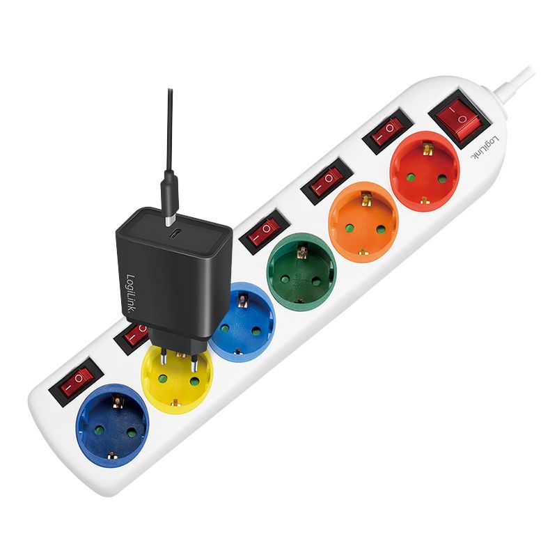 Logilink Hálózati Elosztó Kapcsolóval 6DIN 1,5m Multicolor