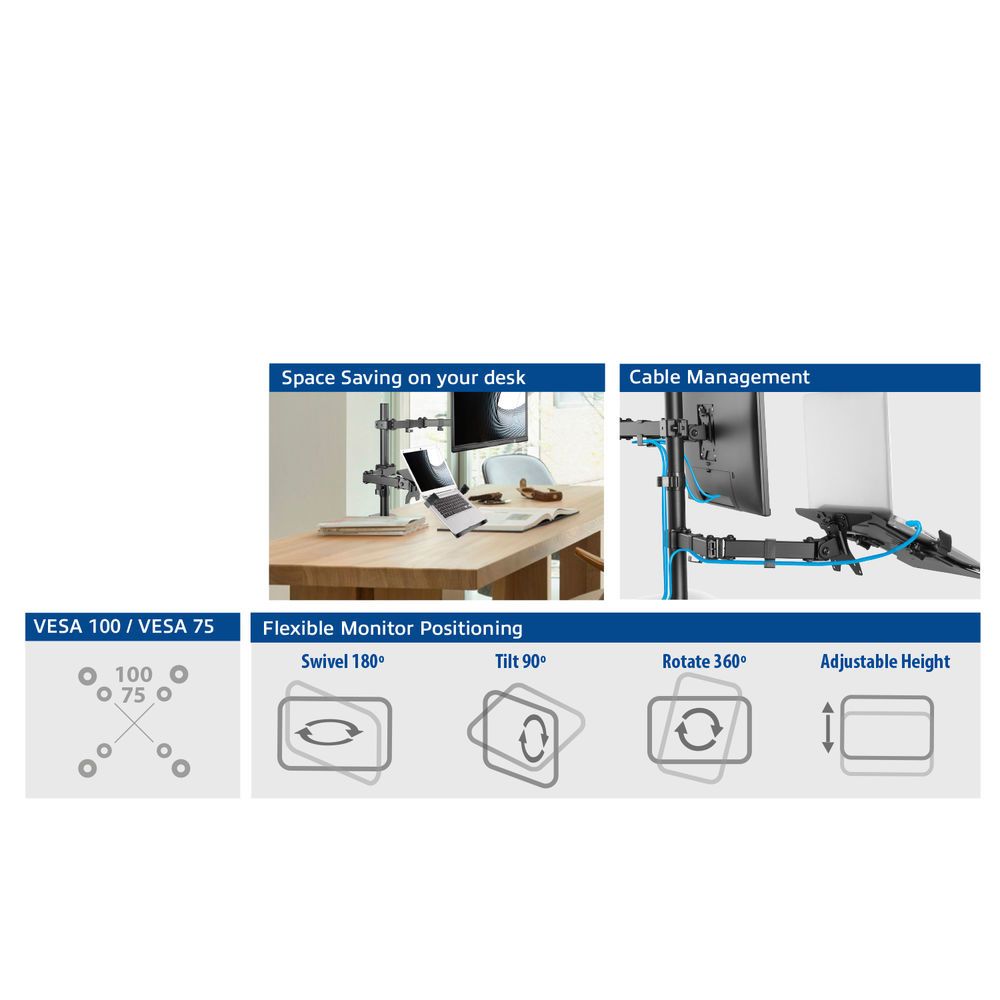ACT AC8305 Single Monitor Arm with Laptop Arm 10