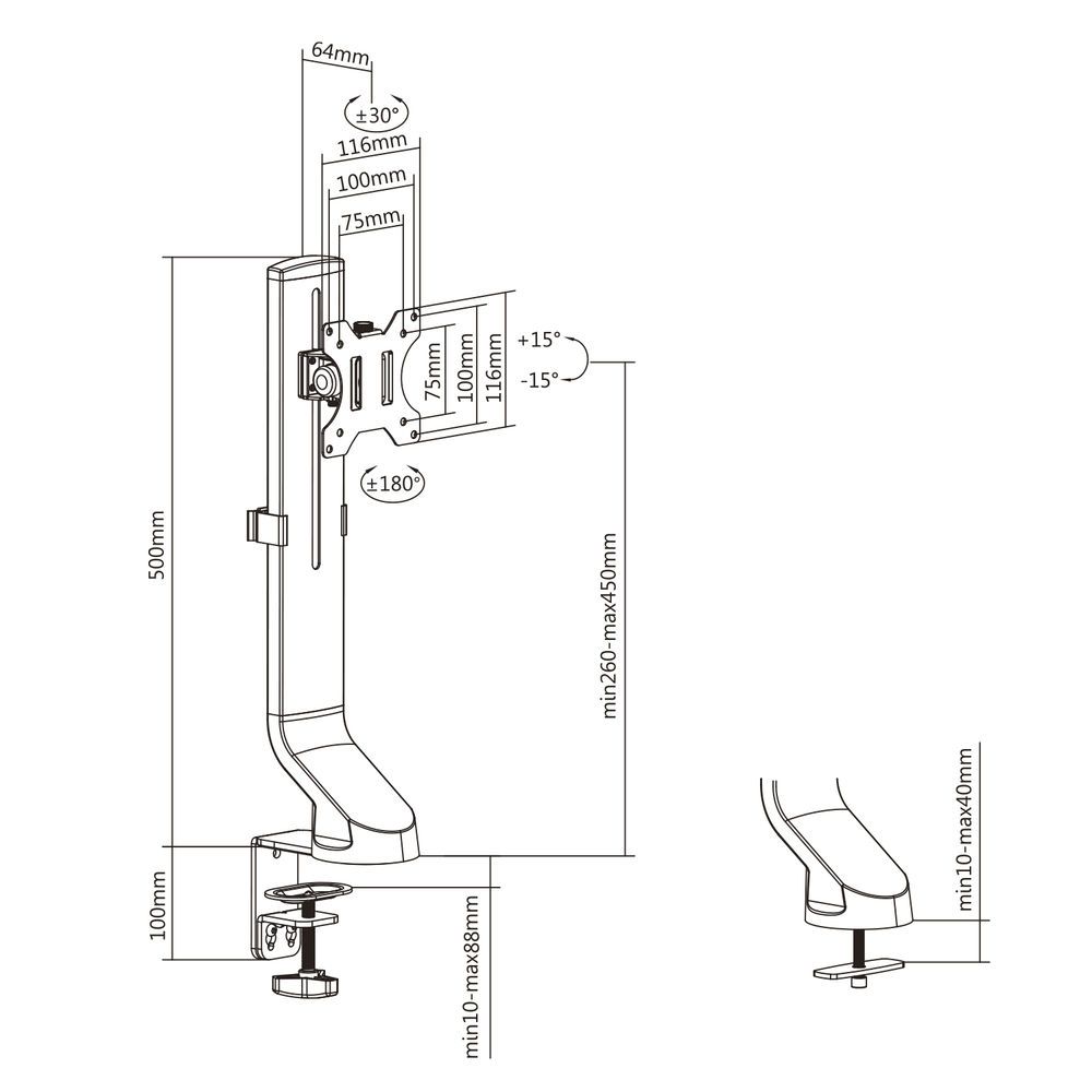ACT AC8321 Single Monitor Arm Office Quick Height Adjustment 10