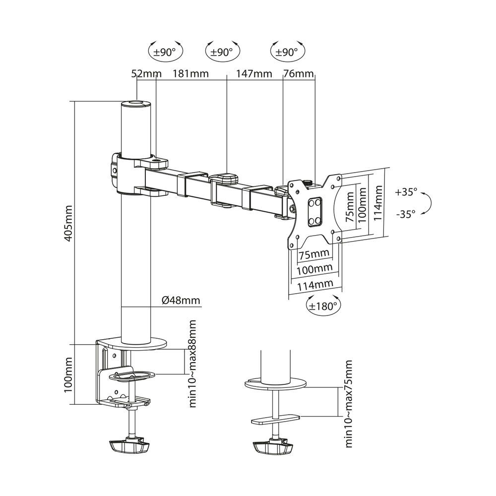 ACT AC8325 Single Monitor Arm Office Solid Pro 10
