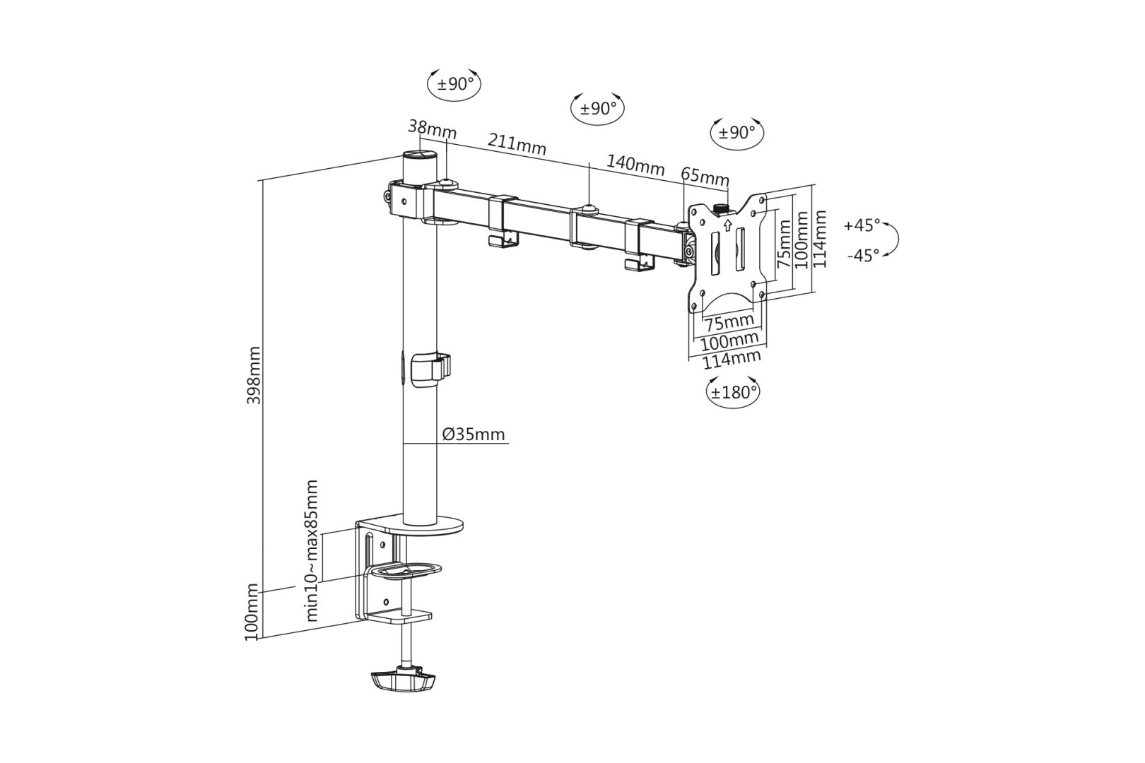 Digitus Universal Single Monitor Clamp Mount 15