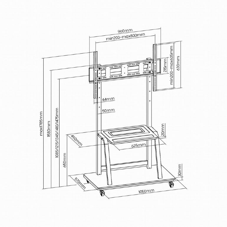 Gembird TVS-100F-01 TV floor stand with caster wheels 37