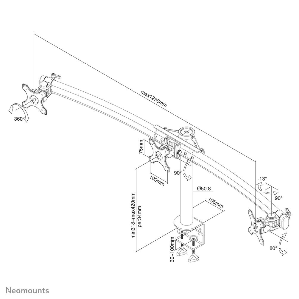 Neomounts FPMA-D700D3 Tilt/Turn/Rotate Triple desk monitor arm 10