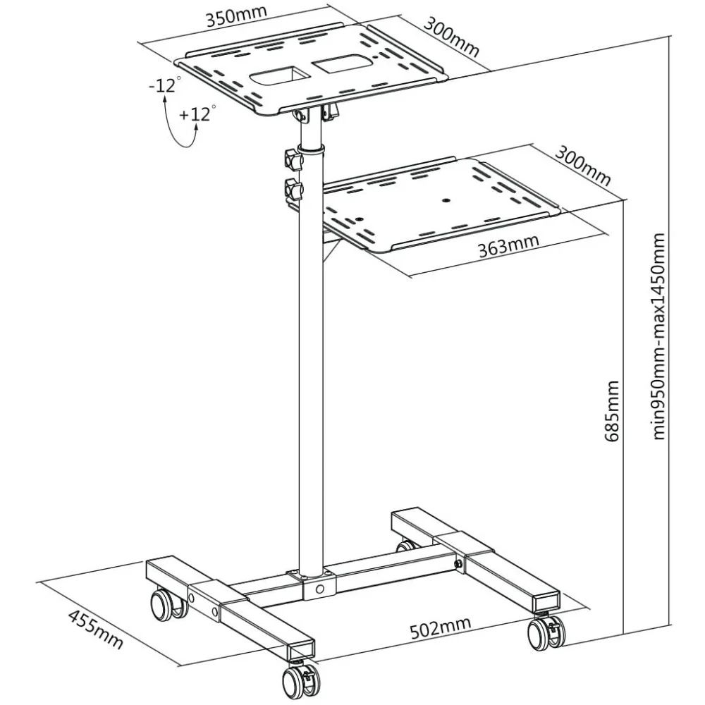 TECHLY  Universal Adjustable Trolley for Notebook Projector with Shelf Black