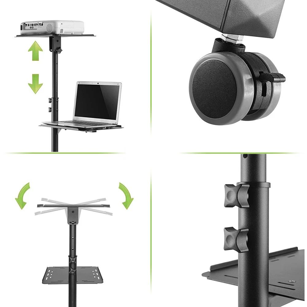 TECHLY  Universal Adjustable Trolley for Notebook Projector with Shelf Black