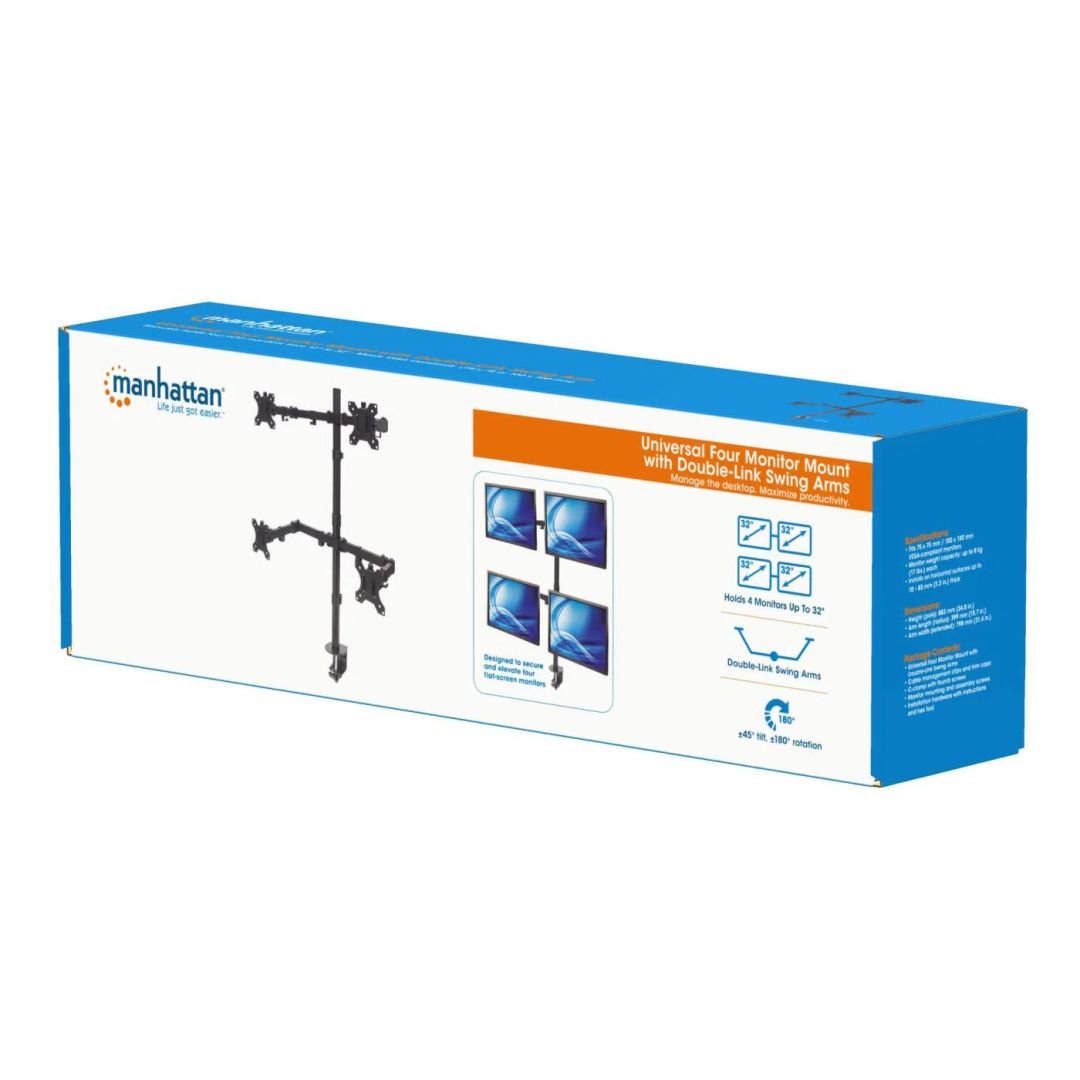 Manhattan Universal Four Monitor Mount with Double-Link Swing Arms