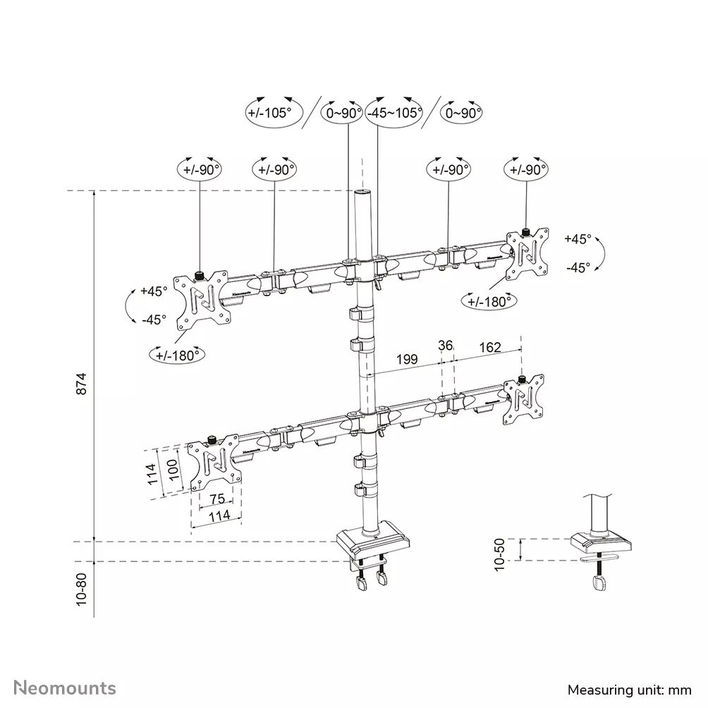 Neomounts DS60-600BL2-2 Quadruple monitor arm 10-32