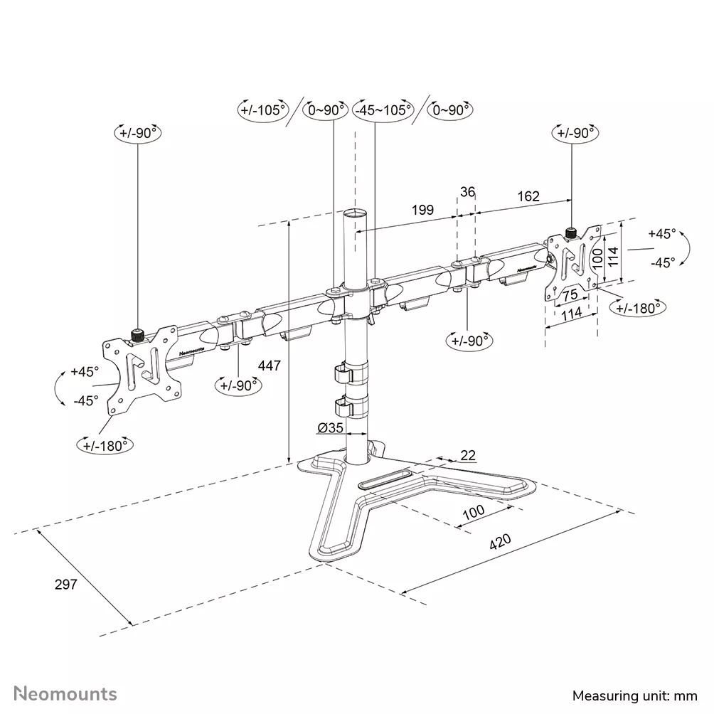 Neomounts DS45-600BL2 Dual monitor stand 10-32