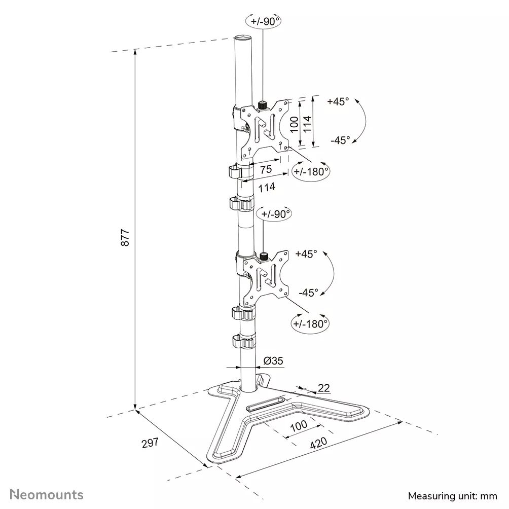 Neomounts DS45-600BL2V Dual monitor stand 10-32