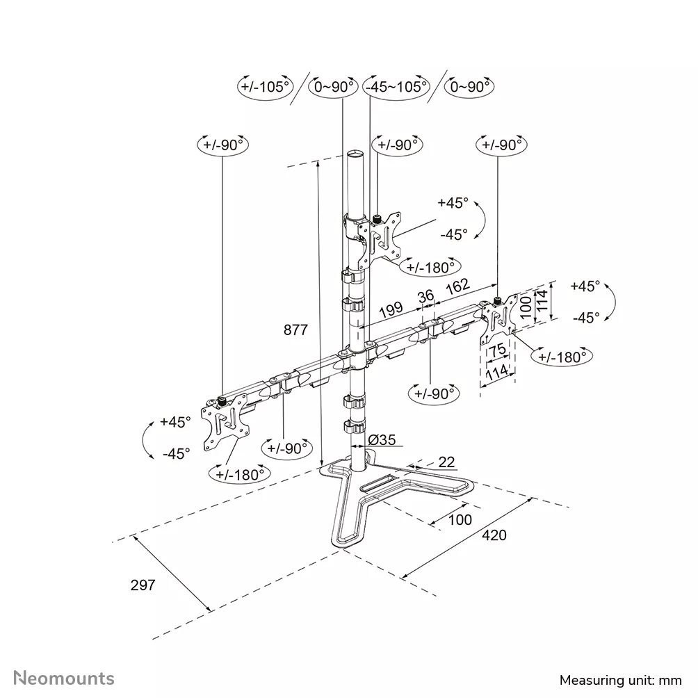 Neomounts DS45-600BL2-1 Triple monitor stand 10-32
