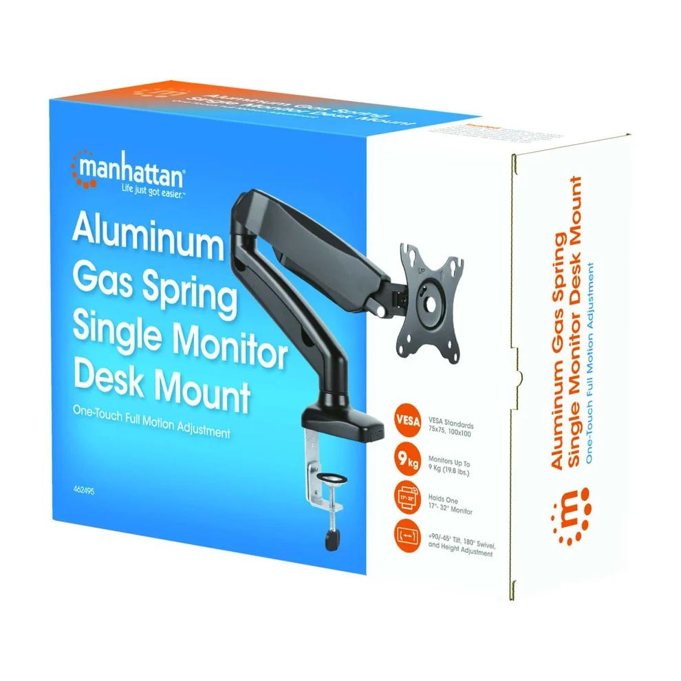 Manhattan Aluminum Gas Spring Single Monitor Desk Mount 17