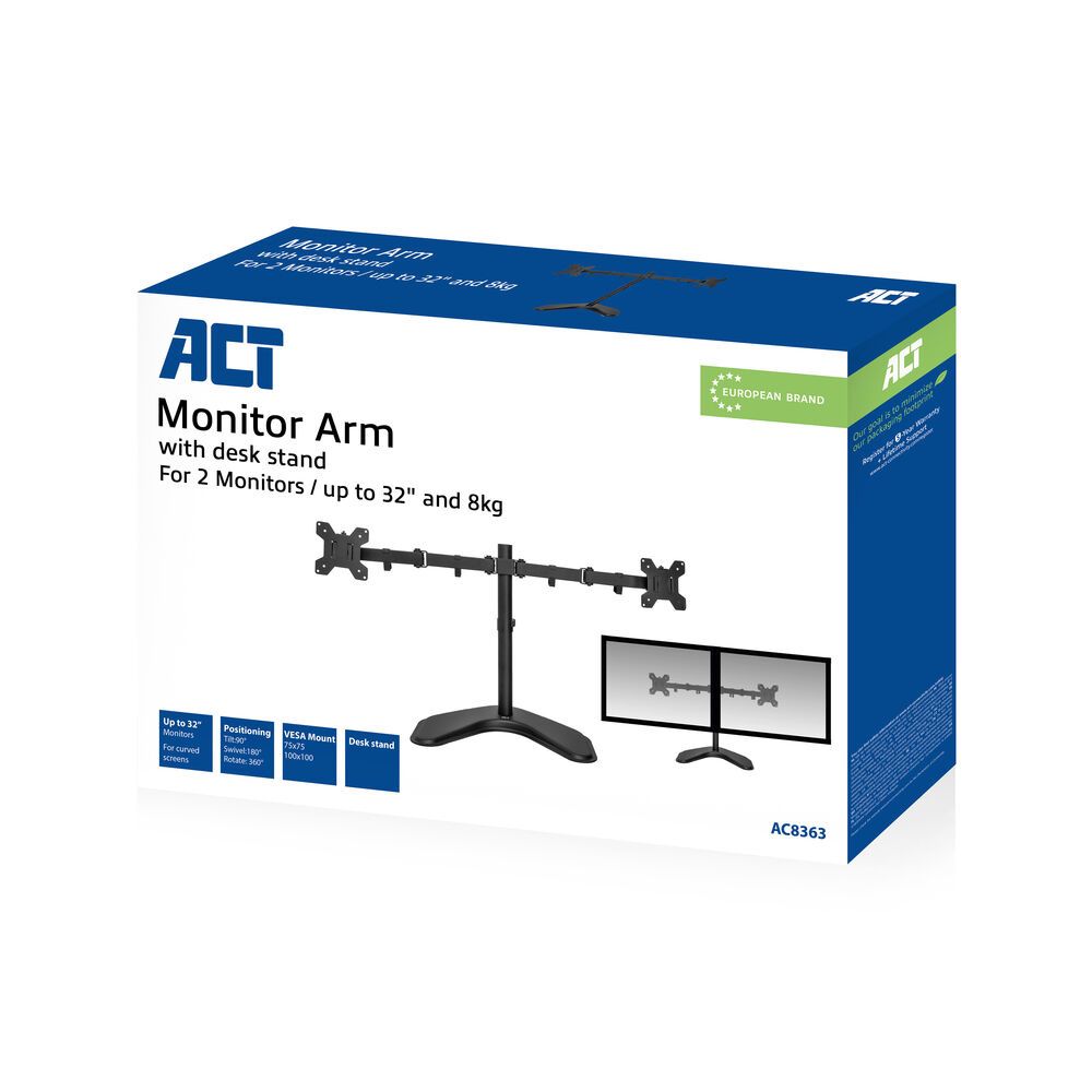 ACT AC8362 Dual Monitor arm desk stand 32