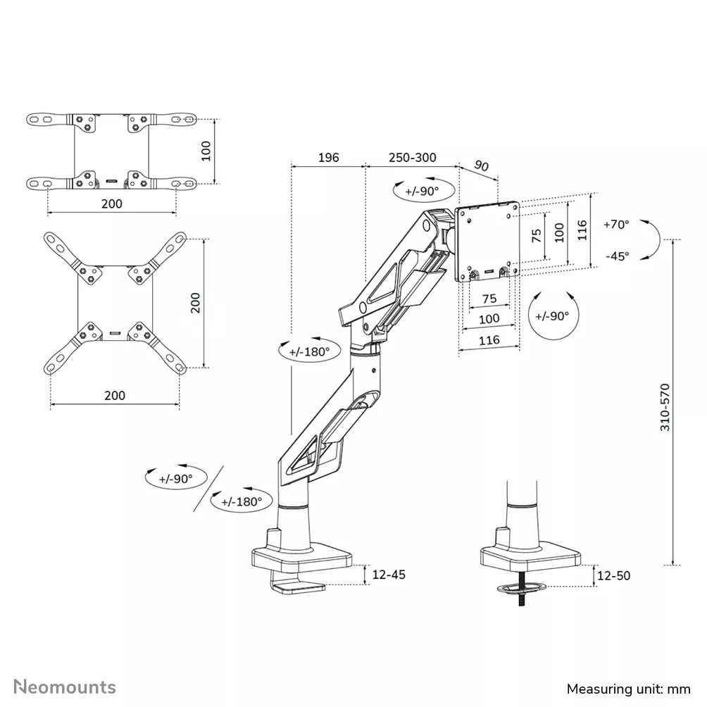 Neomounts DS70-256BL1 Gaming monitor arm 24-57