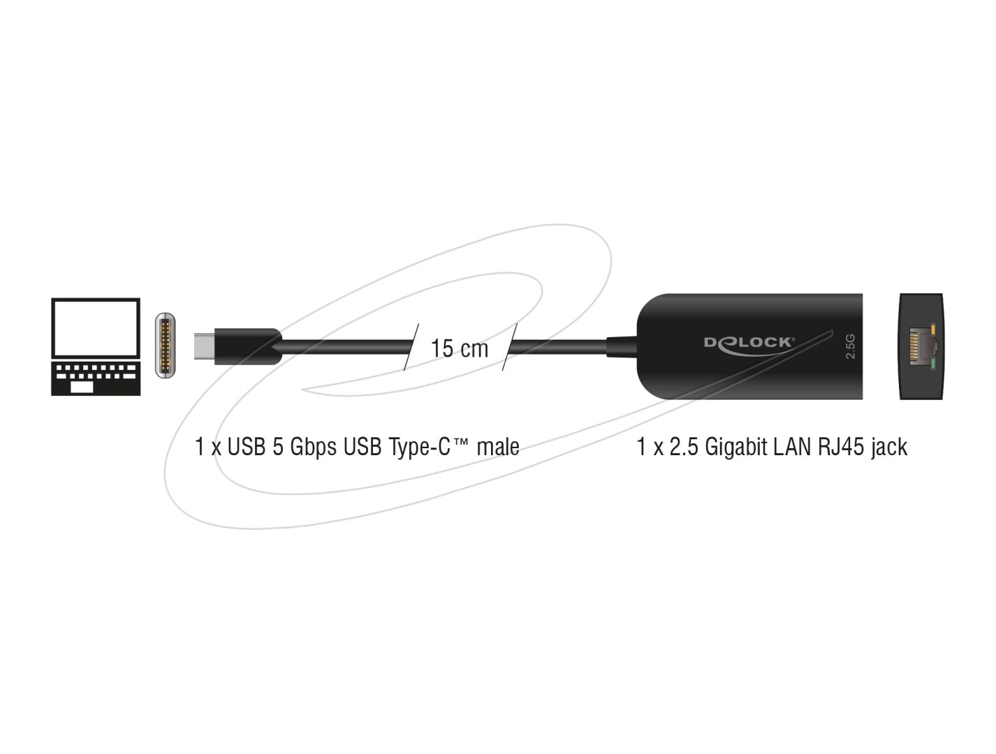 DeLock USB Type-C Network Adapter 2.5 Gigabit LAN 1 x RJ45 ASIX