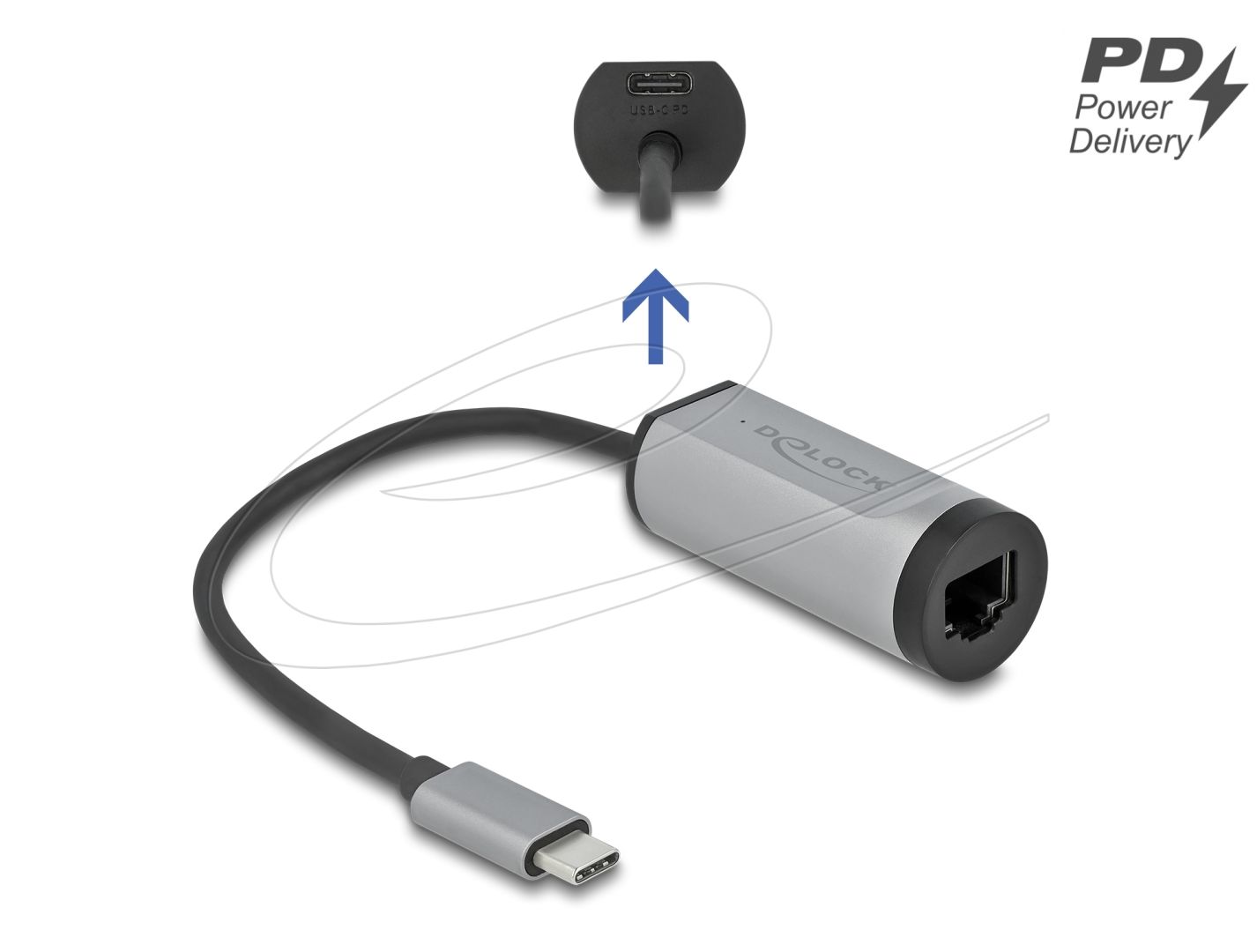 DeLock USB Type-C Adapter to Gigabit LAN with Power Delivery port Grey