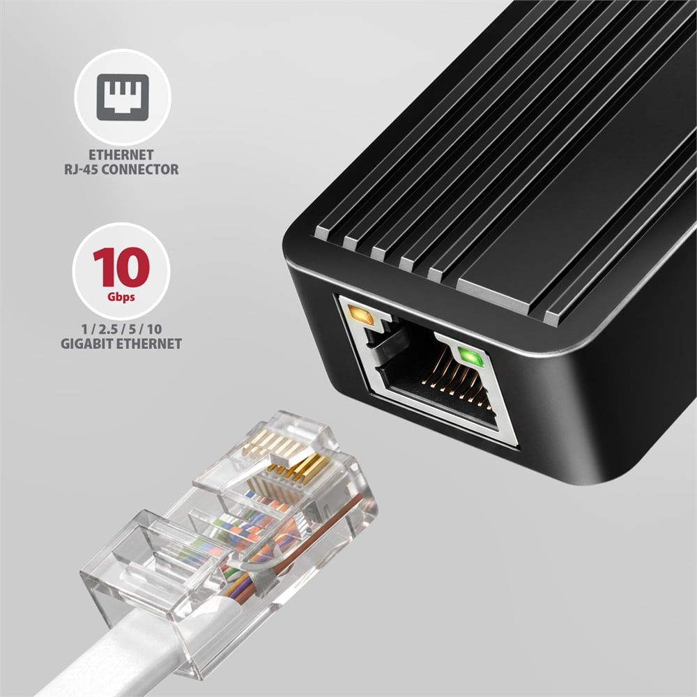 AXAGON ADE-10GR Type-C USB3.2 Gen 2 - 10 Gigabit Ethernet 10/100/1000/2500/5000/10000 Adapter Aluminum/Black
