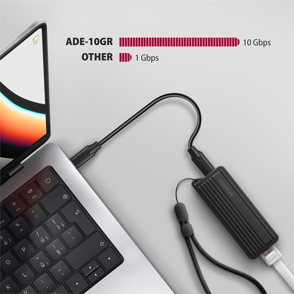 AXAGON ADE-10GR Type-C USB3.2 Gen 2 - 10 Gigabit Ethernet 10/100/1000/2500/5000/10000 Adapter Aluminum/Black