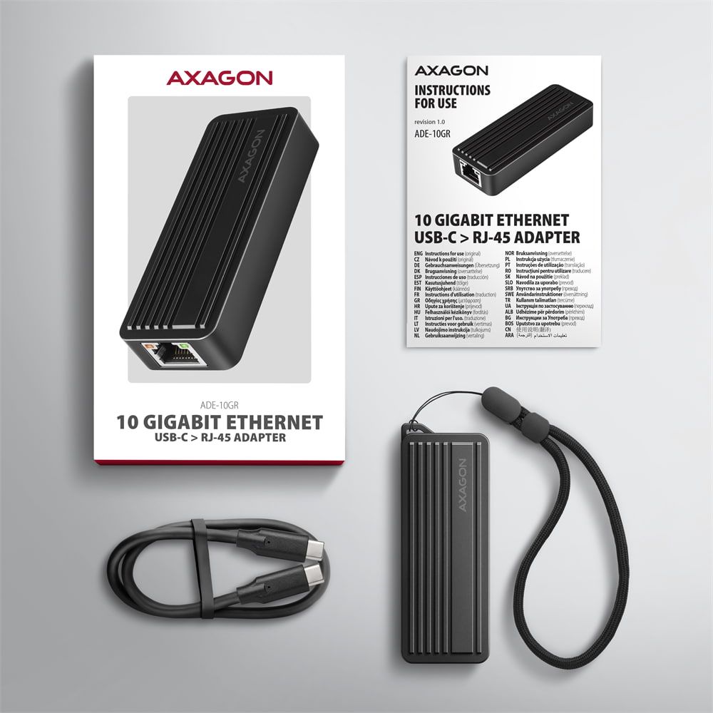 AXAGON ADE-10GR Type-C USB3.2 Gen 2 - 10 Gigabit Ethernet 10/100/1000/2500/5000/10000 Adapter Aluminum/Black