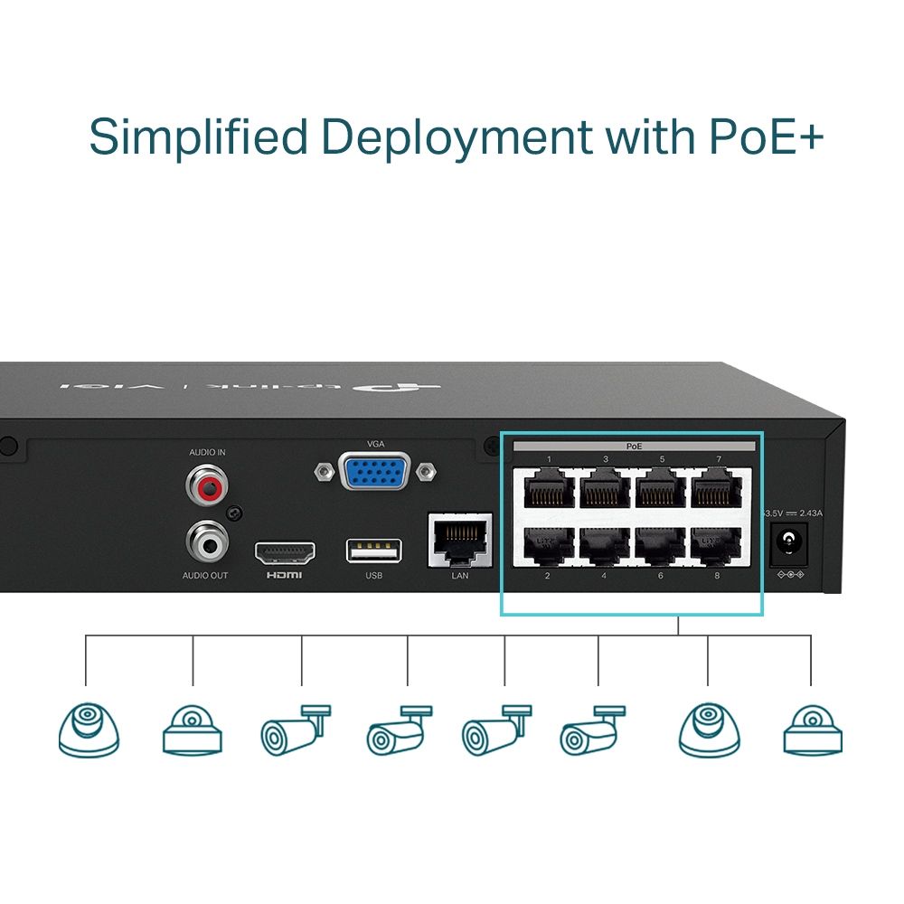 TP-Link VIGI NVR1008H-8MP VIGI 8 Channel PoE+ Network Video Recorder