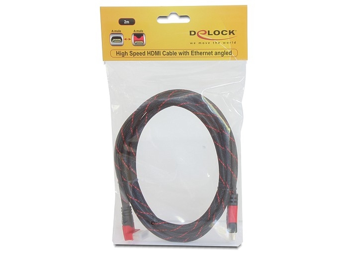 DeLock Cable High Speed HDMI with Ethernet – HDMI A male > HDMI A male angled 4K 2m