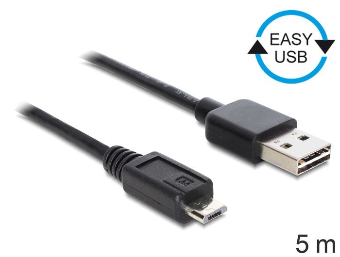 DeLock EASY-USB 2.0 Type-A male > USB 2.0 Type Micro-B male 5m Cable Black