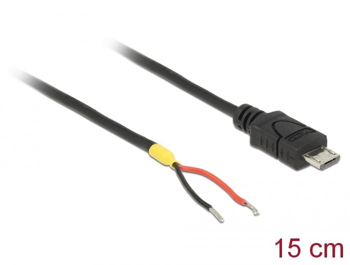 DeLock USB 2.0 Micro-B male > 2x open wires power 15cm cable Raspberry Pi