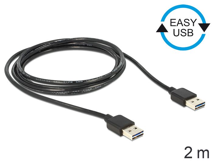 DeLock EASY-USB 2.0 Type-A male > EASY-USB 2.0 Type-A male 2m Black