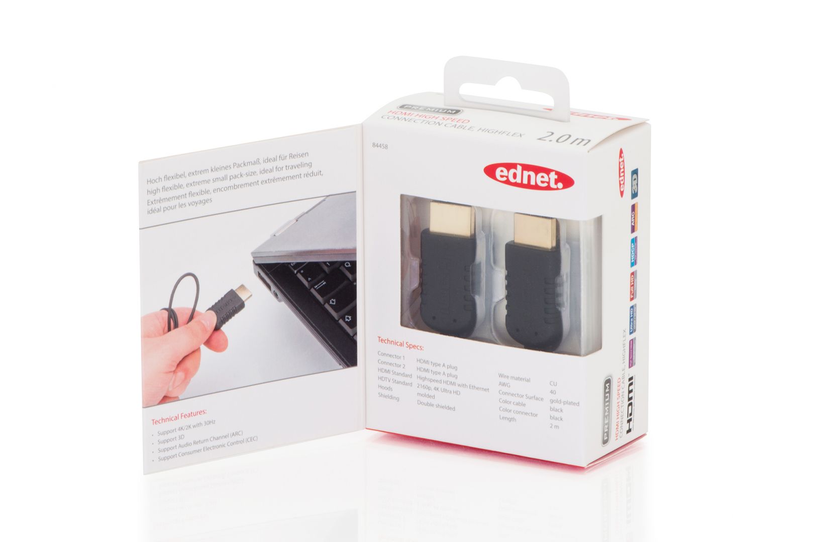 Ednet HDMI High Speed connection cable, type A, HighFlex 2m Black