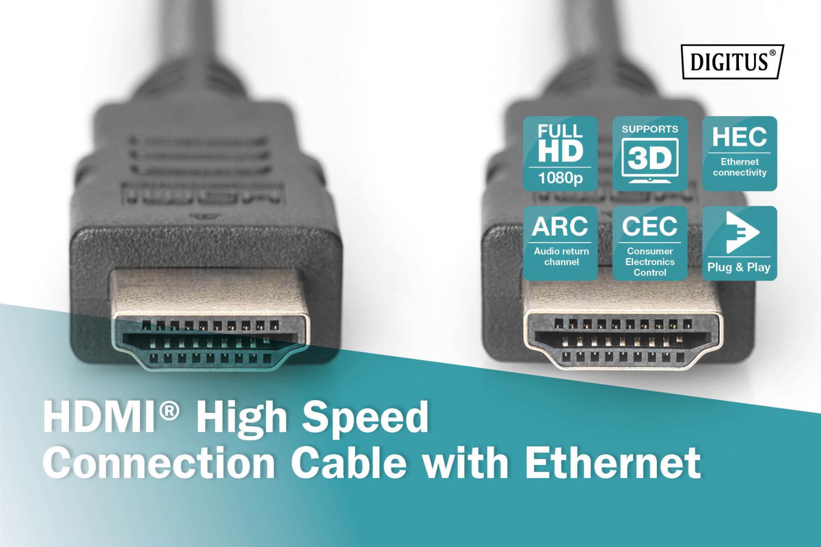 Assmann HDMI Standard connection cable, type A 3m Black