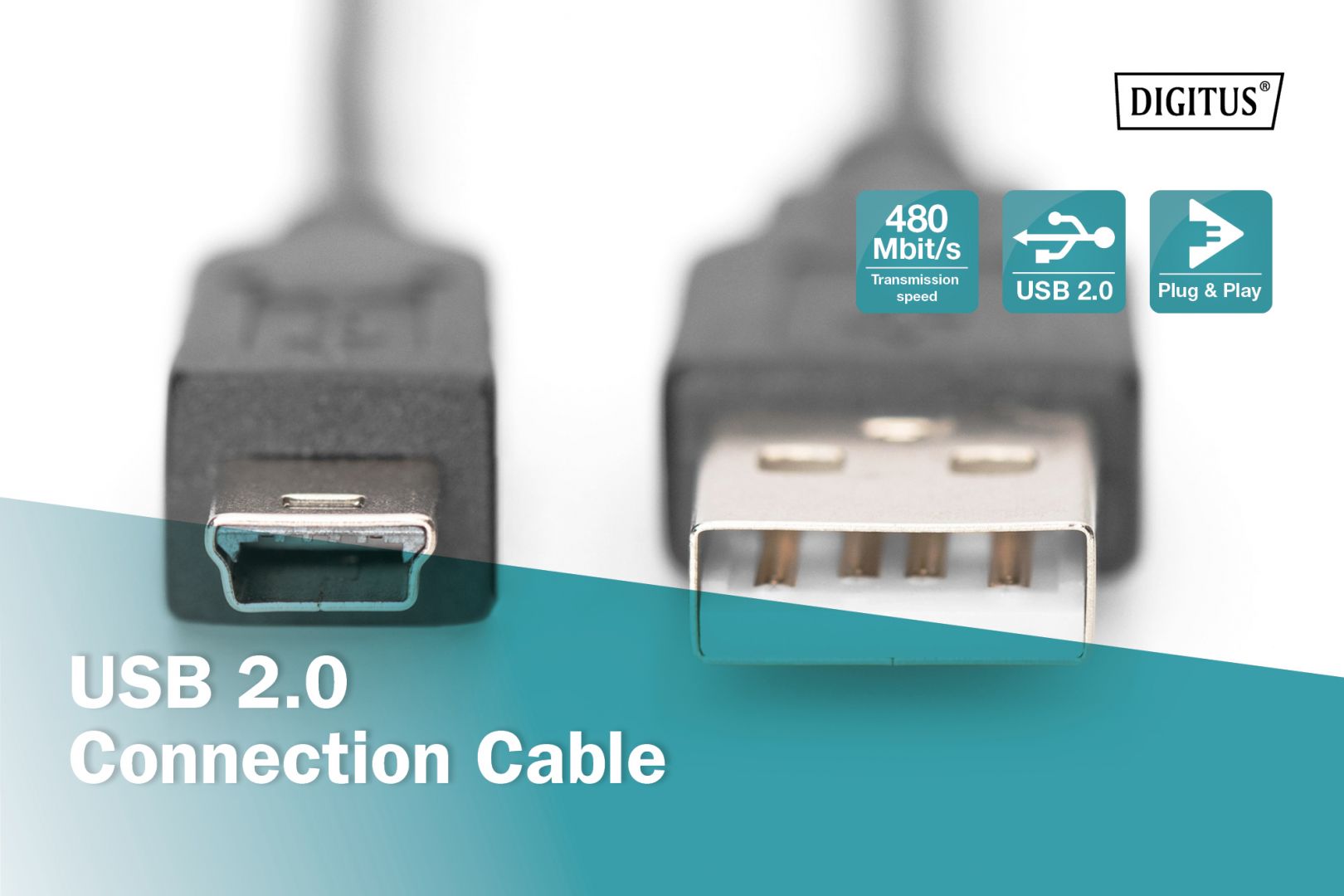 Assmann USB 2.0 connection cable, type  A - mini B (5pin) 1,8m Black