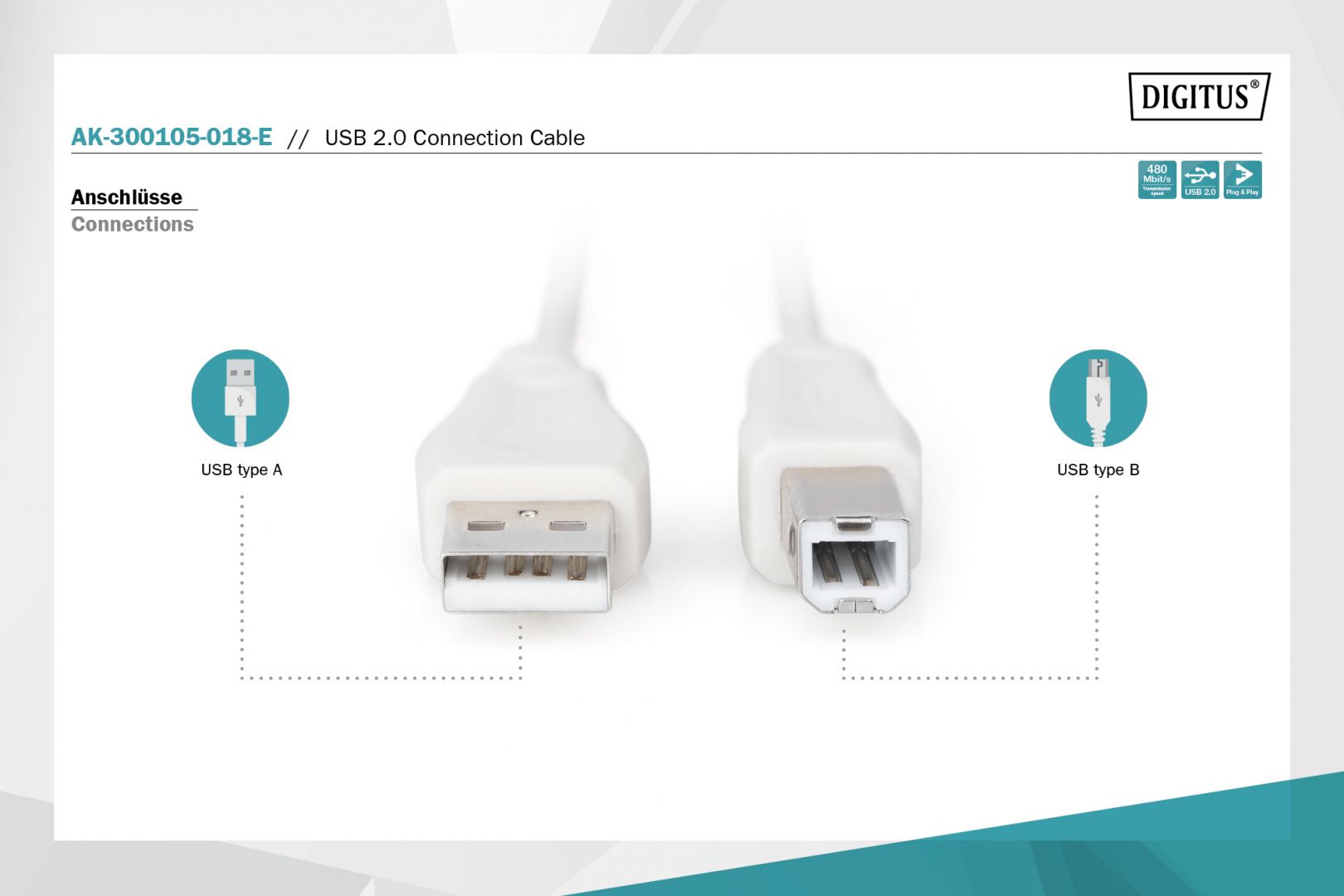 Assmann USB 2.0 connection cable, type A - B 1,8m Beige